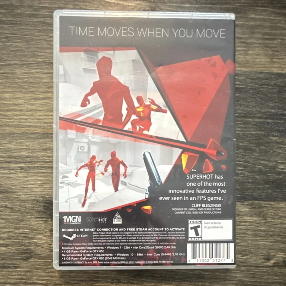 SUPERHOT PC Shooter Game DVD-ROM Manual Online Play T-Teen 2016